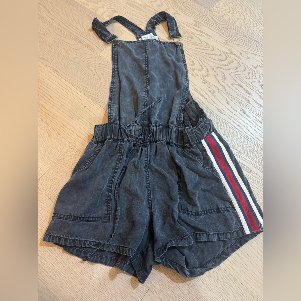 Vintage Havana Navy Blue Size Small Tencel Overall Shorts With Racing Stripe